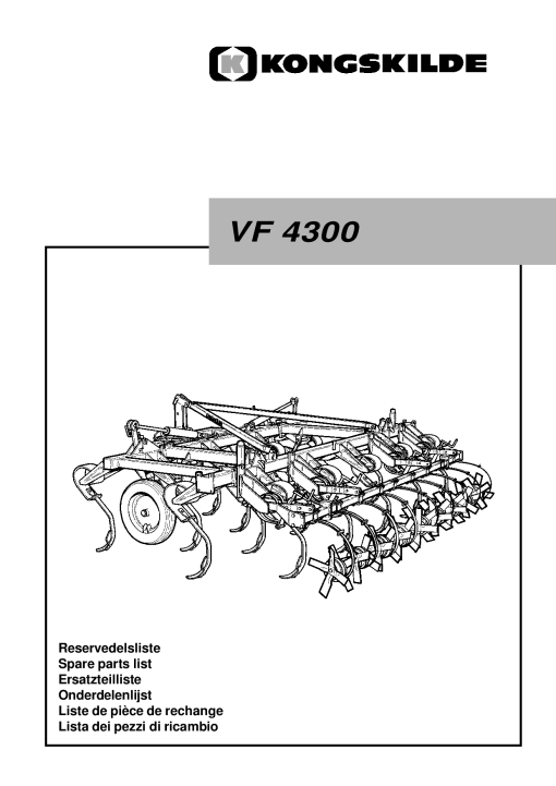 Kongskilde VF4300 Cultivation Parts manual catalog PDF Download