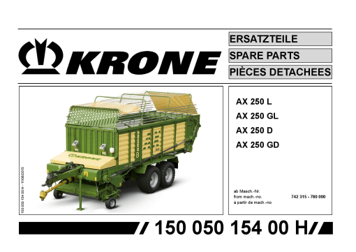 Krone AX_250_L_GL_D_GD Forage Wagon Parts manual catalog PDF Download