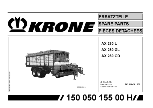Krone AX_280_L_GL_GD Forage Wagon Parts manual catalog PDF Download