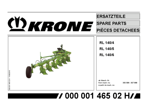 Krone Allround_RL140.4-5-6 Ploughs Parts manual catalog PDF Download