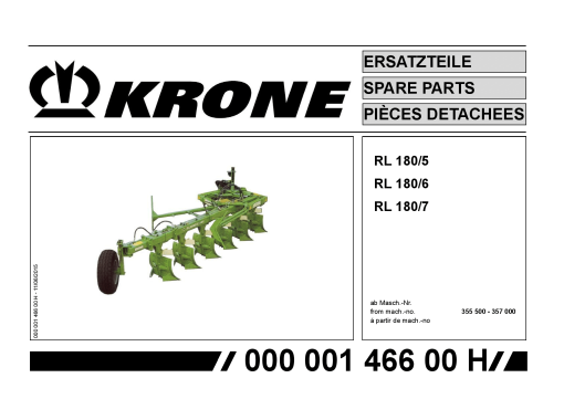 Krone Allround_RL180.5-6-7 Ploughs Parts manual catalog PDF Download
