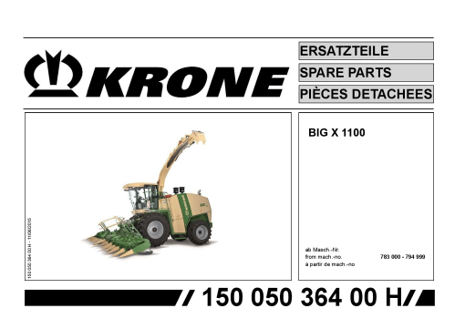 Krone BigX_1100 Forage Harvester Parts manual catalog PDF Download
