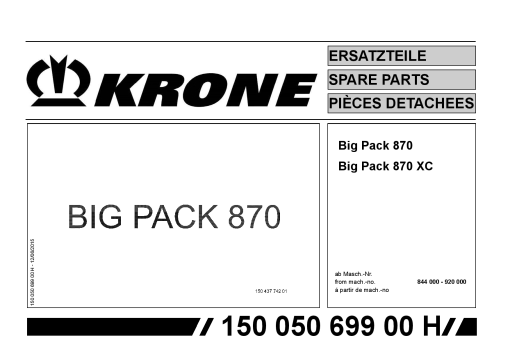 Krone Big_Pack_870 Large square baler Parts manual catalog PDF Download
