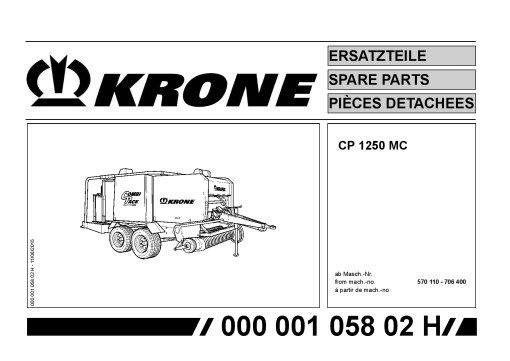 Krone Combi_Pack_1250 Round Baler Parts manual catalog PDF Download