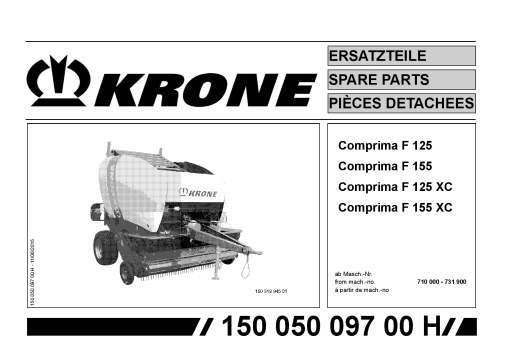 Krone Comprima_F125_155 Round Baler Parts manual catalog PDF Download