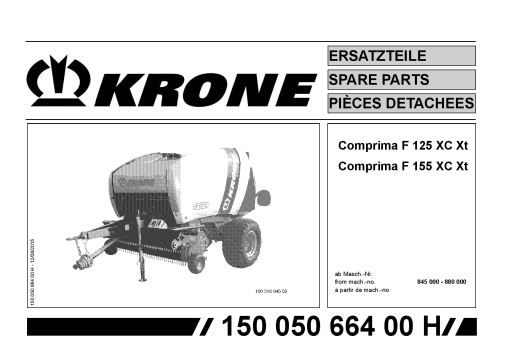 Krone Comprima_F125_155_XC_XT Round Baler Parts manual catalog PDF Download