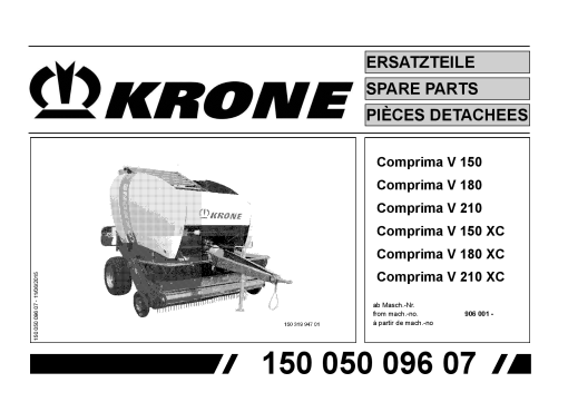 Krone Comprima_V150_180_210 Round Baler Parts manual catalog PDF Download