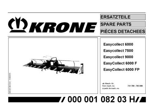 Krone EasyCollect_6000_7500_9000 Forage Harvester Parts manual catalog PDF Download