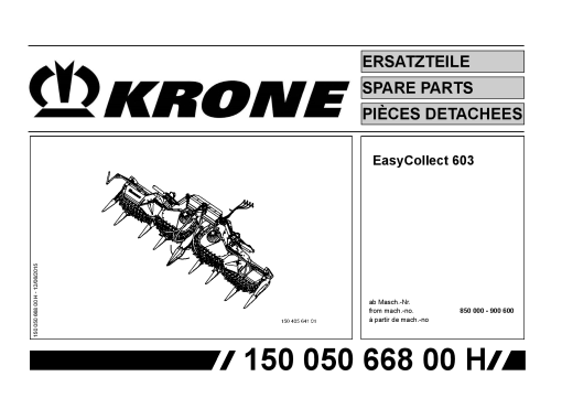 Krone EasyCollect_603 Forage Harvester Parts manual catalog PDF Download