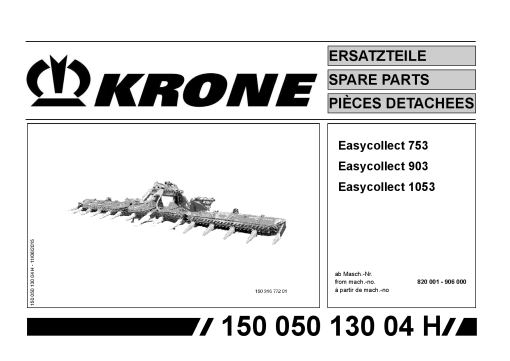 Krone EasyCollect_753_903_1053 Forage Harvester Parts manual catalog PDF Download