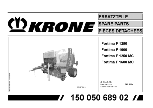 Krone Fortima_F_1250_1600 Round Baler Parts manual catalog PDF Download