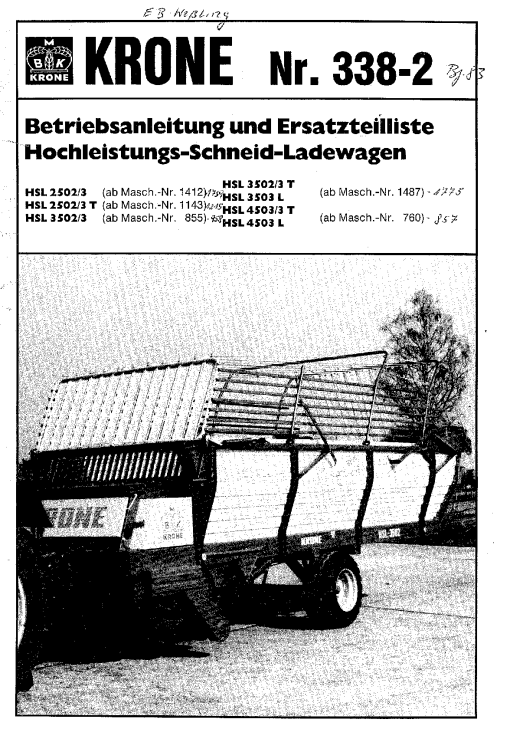 Krone HSL_2502-3_3502-3_3503_4503_4503-3 Forage Wagon Parts manual catalog PDF Download