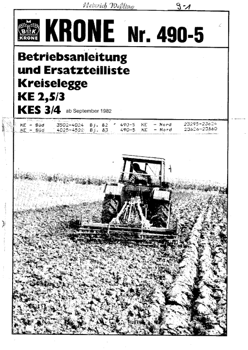 Krone KE2.5-3_KES3-4 Rotary Harrows Parts manual catalog PDF Download