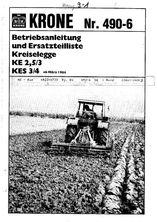 Krone KE2.5-3_KES3-4_1984 Rotary Harrows Parts manual catalog PDF Download