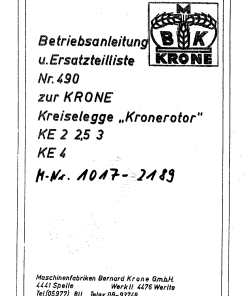Krone KE2_2.5_3_4 Rotary Harrows Parts manual catalog PDF Download