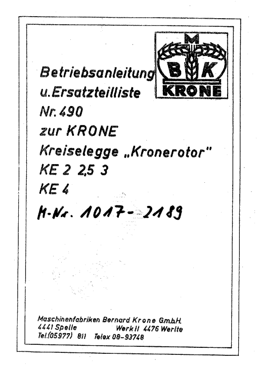 Krone KE2_2.5_3_4 Rotary Harrows Parts manual catalog PDF Download