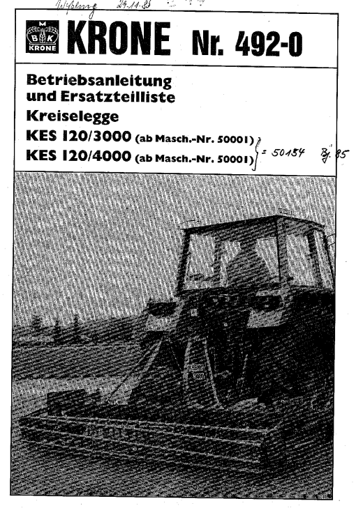 Krone KES120-3000_4000 Rotary Harrows Parts manual catalog PDF Download