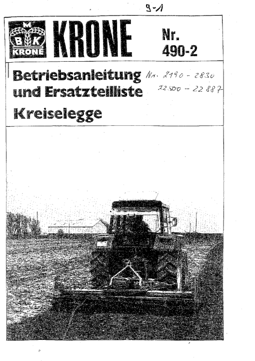 Krone KE_85_100 Rotary Harrows Parts manual catalog PDF Download