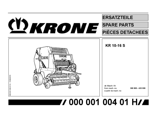 Krone KR_10-16_S Round Baler Parts manual catalog PDF Download