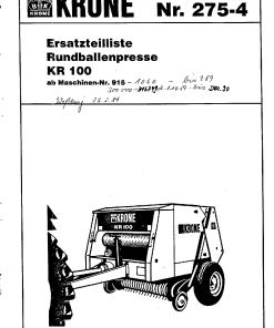 Krone KR_100 Round Baler Parts manual catalog PDF Download
