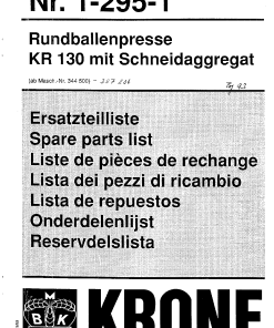 Krone KR_130 Round Baler Parts manual catalog PDF Download