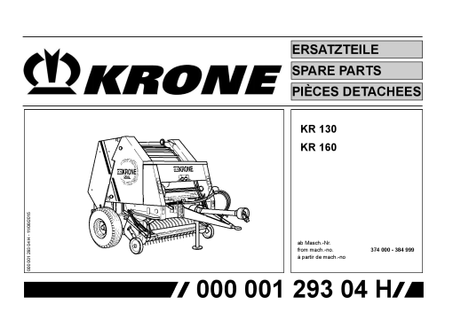 Krone KR_130_160 Round Baler Parts manual catalog PDF Download