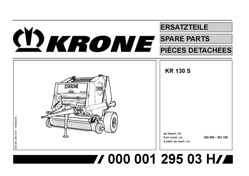 Krone KR_130_S Round Baler Parts manual catalog PDF Download