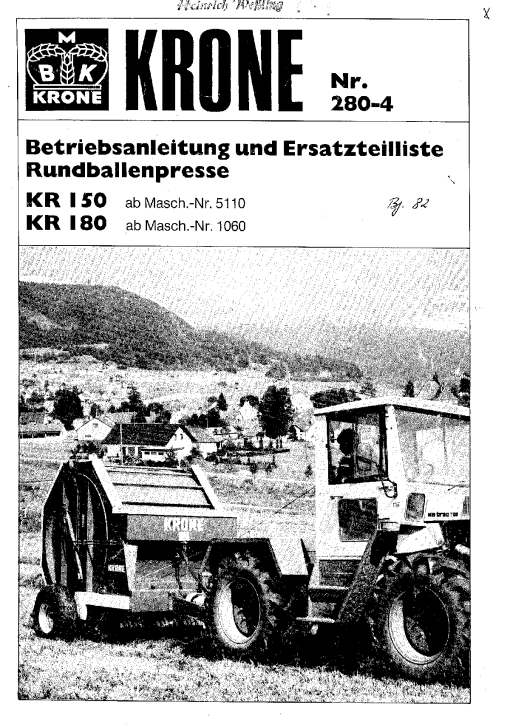 Krone KR_150_180_2 Round Baler Parts manual catalog PDF Download