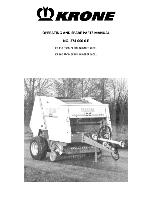 Krone KR_160 Round Baler Parts manual catalog PDF Download