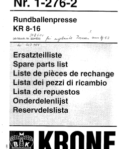 Krone KR_8-16 Round Baler Parts manual catalog PDF Download