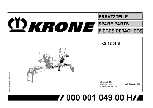 Krone KS12.01S Rotary Rake Parts manual catalog PDF Download