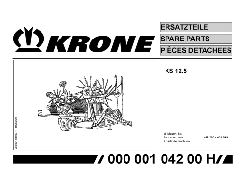 Krone KS12.5 Rotary Rake Parts manual catalog PDF Download