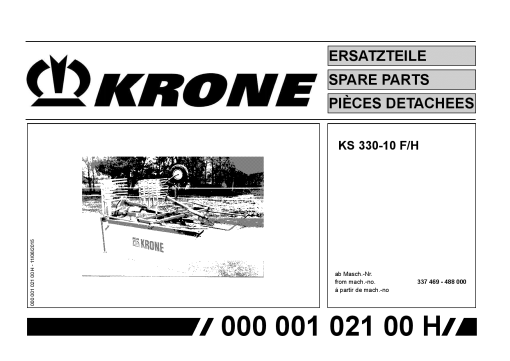 Krone KS330-10F-H Rotary Rake Parts manual catalog PDF Download