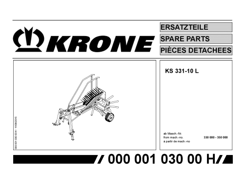 Krone KS331-10L Rotary Rake Parts manual catalog PDF Download