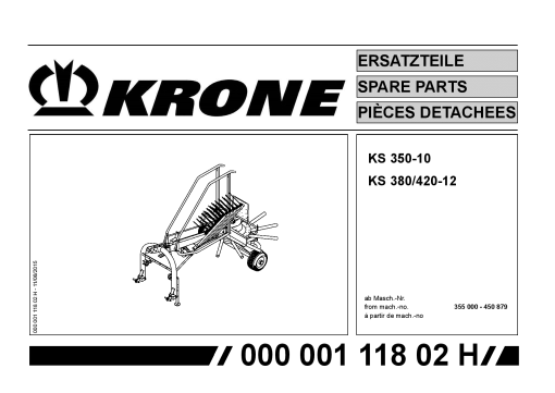 Krone KS350-10_380-12_420-12 Rotary Rake Parts manual catalog PDF Download