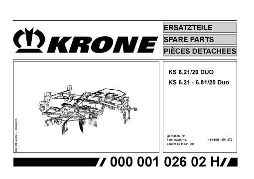 Krone KS6.21-20_6.81-20_Duo Rotary Rake Parts manual catalog PDF Download