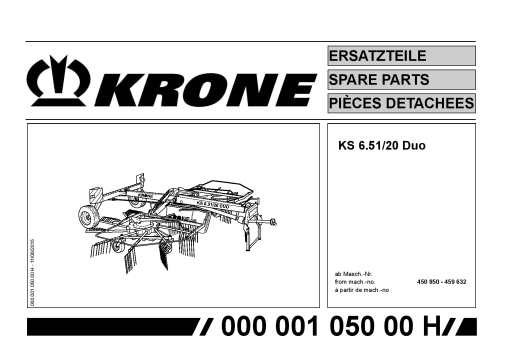 Krone KS6.51-20_Duo Rotary Rake Parts manual catalog PDF Download