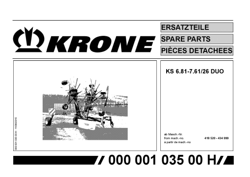 Krone KS6.81_7.61-26_Duo Rotary Rake Parts manual catalog PDF Download