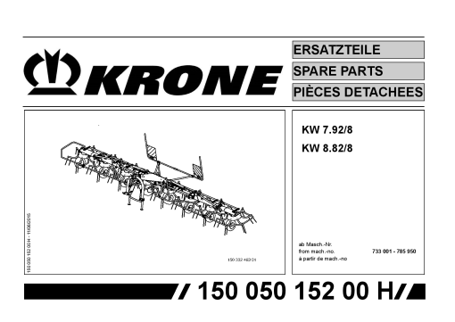 Krone KW7.92-8_8.82-8 Rotary tedder Parts manual catalog PDF Download