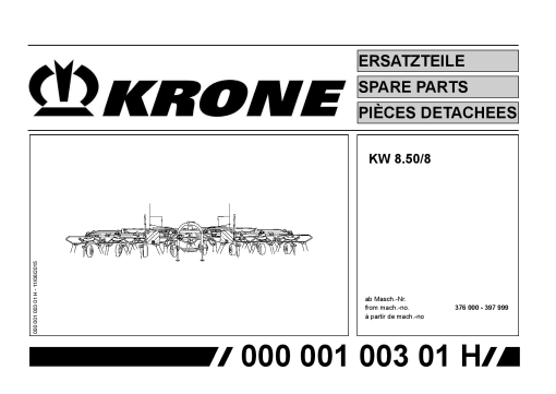 Krone KW8.50-8 Rotary tedder Parts manual catalog PDF Download