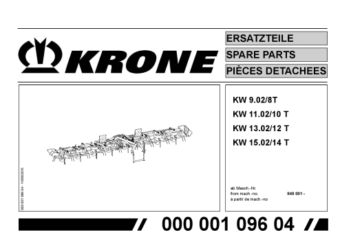 Krone KW9.02-8_11.02-10_13.02-12_15.02-14 Rotary tedder Parts manual catalog PDF Download