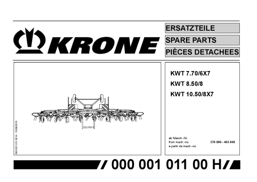 Krone KWT7.70-6_8.50-8_10.50-8 Rotary tedder Parts manual catalog PDF Download