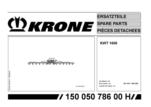 Krone KWT_1600 Rotary tedder Parts manual catalog PDF Download