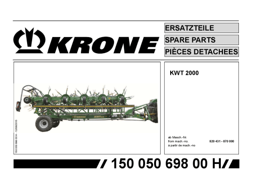 Krone KWT_2000 Rotary tedder Parts manual catalog PDF Download