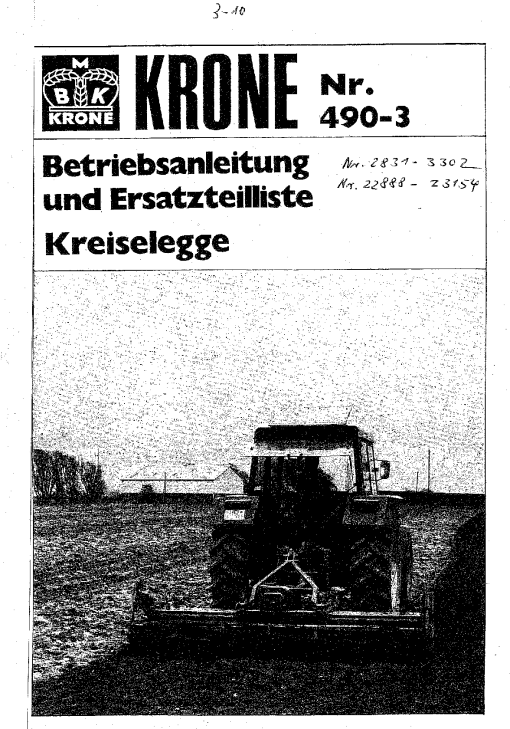 Krone Kreiselegge Rotary Harrows Parts manual catalog PDF Download