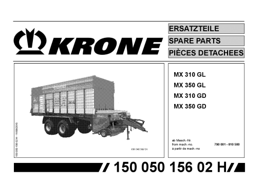 Krone MX_310_350_GL_GD Forage Wagon Parts manual catalog PDF Download
