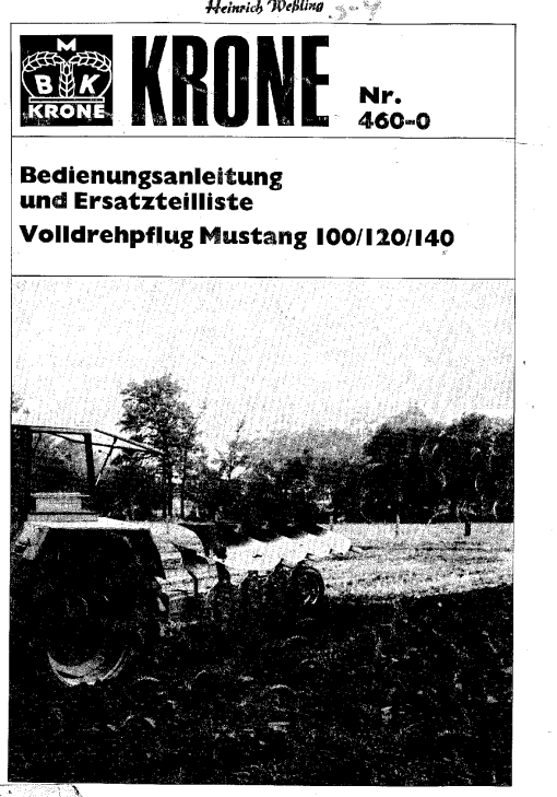Krone Mustang_100_120_140 Ploughs Parts manual catalog PDF Download