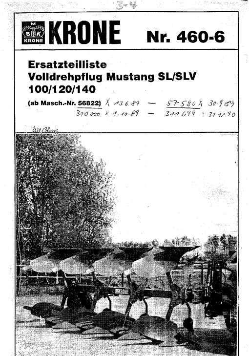 Krone Mustang_100_120_140_SL_SLV Ploughs Parts manual catalog PDF Download