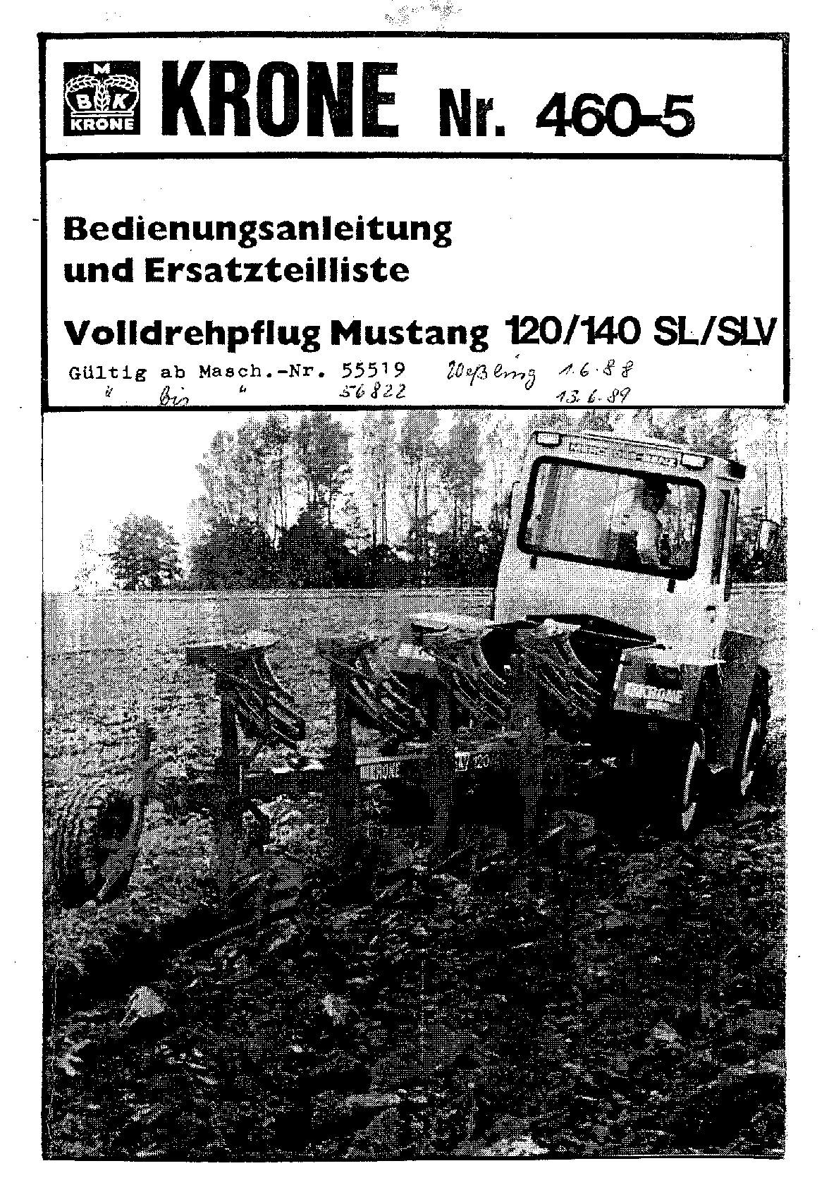 Krone Mustang_120_140_SL_SLV Ploughs Parts manual catalog PDF Download