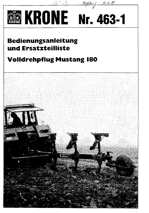 Krone Mustang_180 Ploughs Parts manual catalog PDF Download